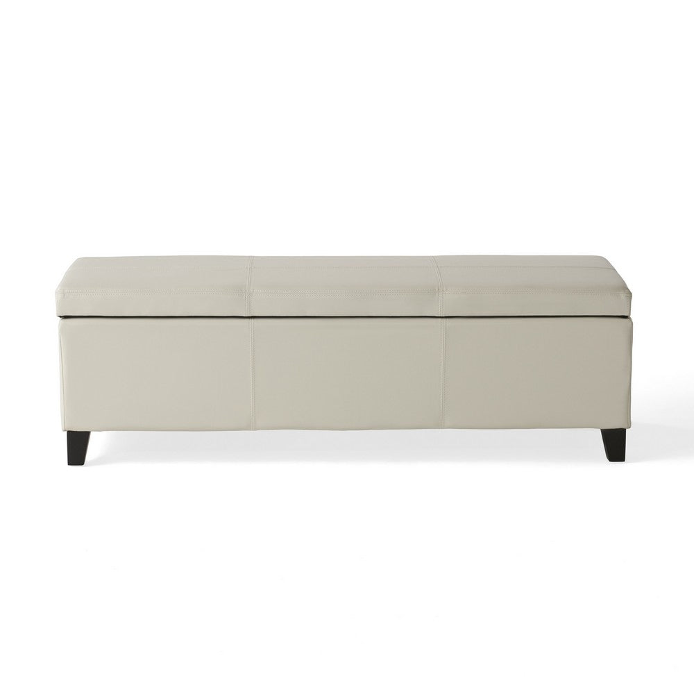 Elias Storage Ottoman Bench, Detailed Ivory Faux Leather, 51" Wood