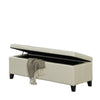 Elias Storage Ottoman Bench, Detailed Ivory Faux Leather, 51" Wood