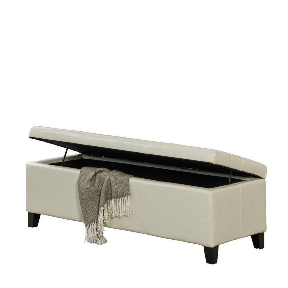 Elias Storage Ottoman Bench, Detailed Ivory Faux Leather, 51" Wood