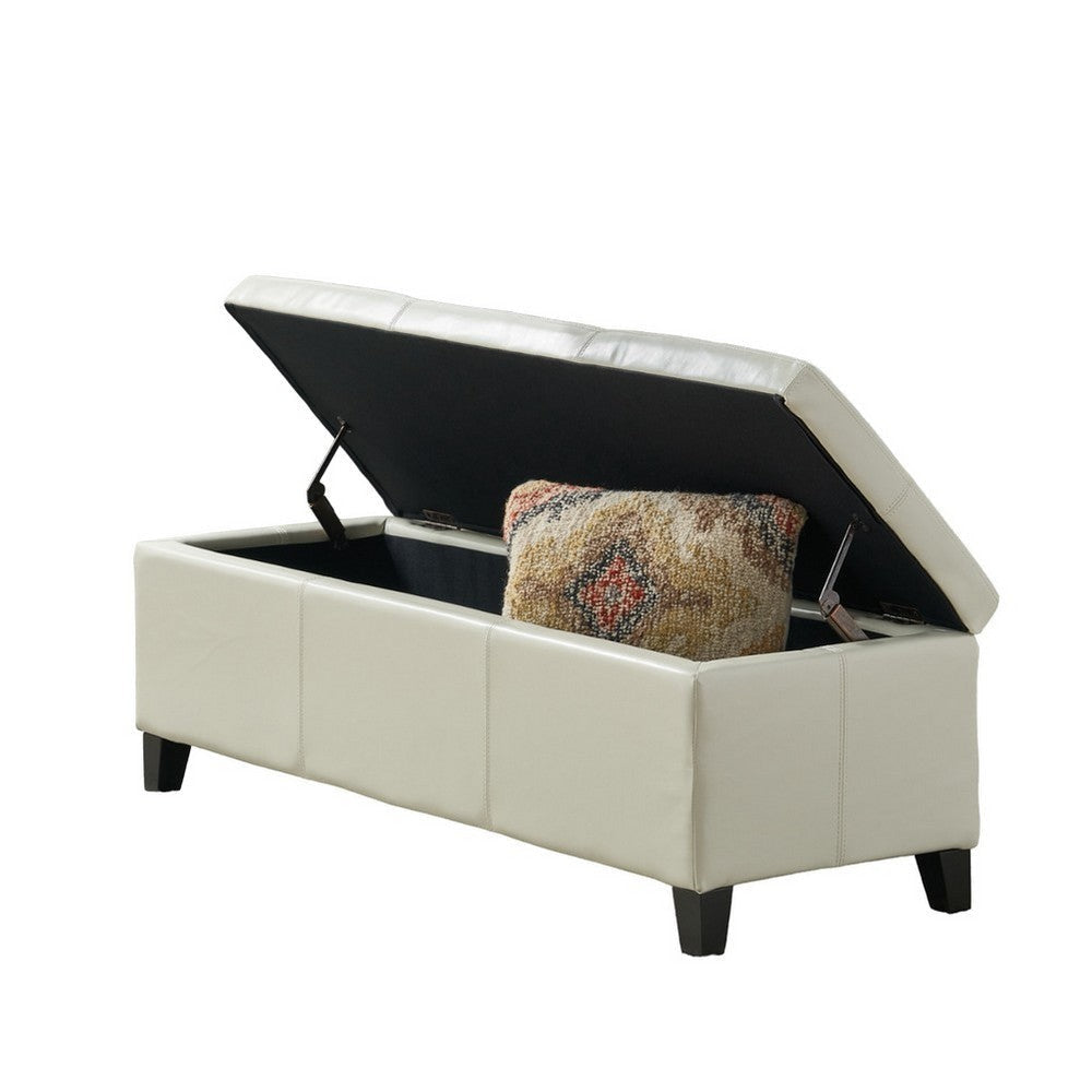 Elias Storage Ottoman Bench Detailed Ivory Faux Leather 51’’ Wood BM325018