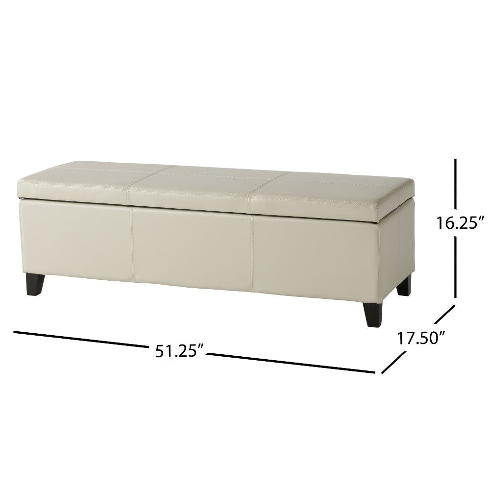 Elias Storage Ottoman Bench Detailed Ivory Faux Leather 51’’ Wood BM325018