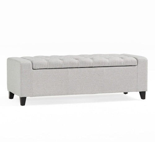 Liani Storage Ottoman Bench, Light Gray Fabric Tufted Top, 51" Wood