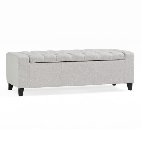 Liani Storage Ottoman Bench, Light Gray Fabric Tufted Top, 51" Wood