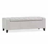Liani Storage Ottoman Bench, Light Gray Fabric Tufted Top, 51" Wood