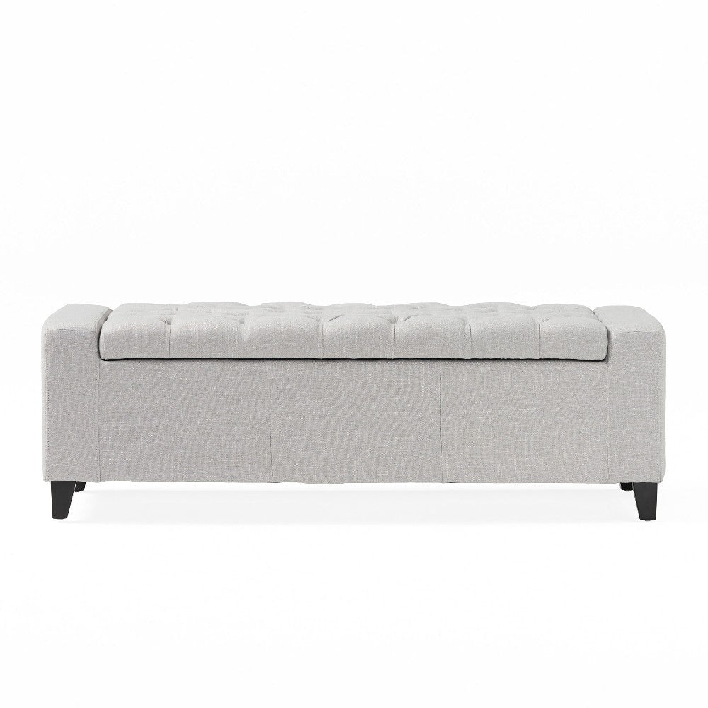 Liani Storage Ottoman Bench Light Gray Fabric Tufted Top 51’’ Wood BM325019