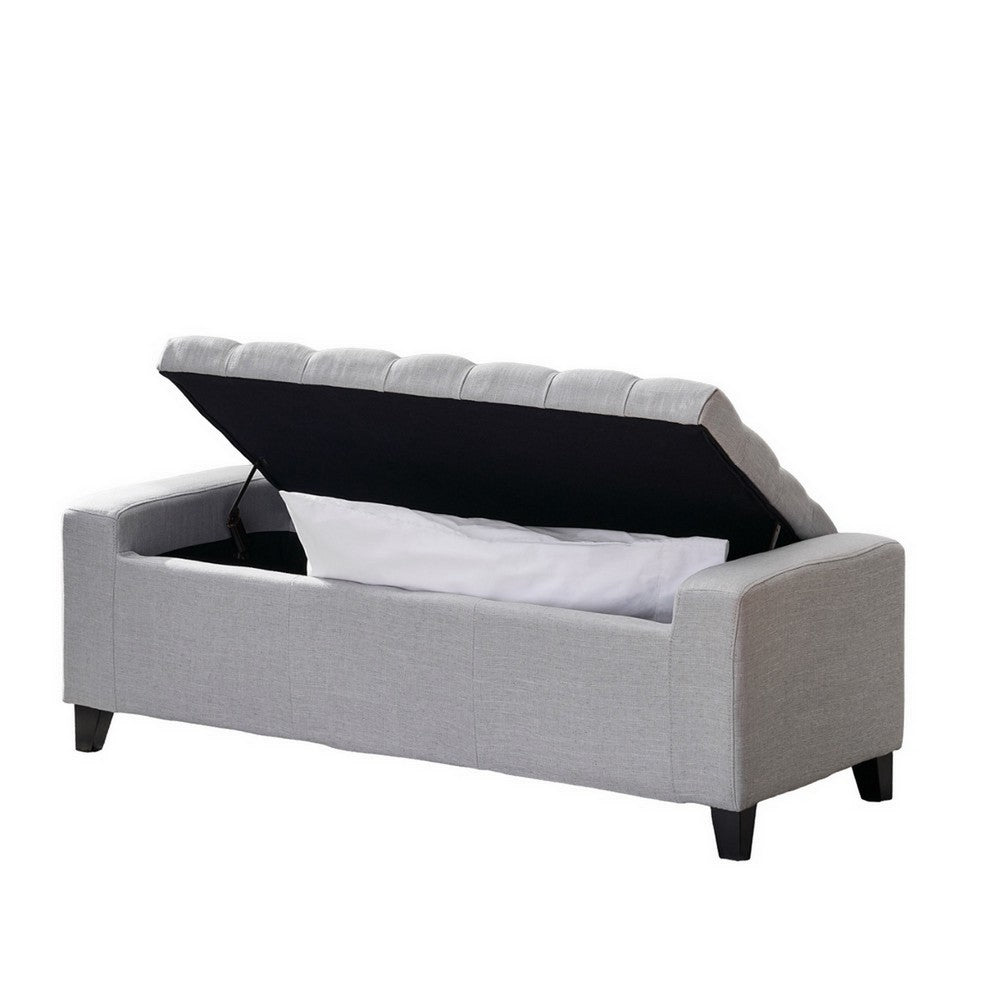 Liani Storage Ottoman Bench, Light Gray Fabric Tufted Top, 51" Wood