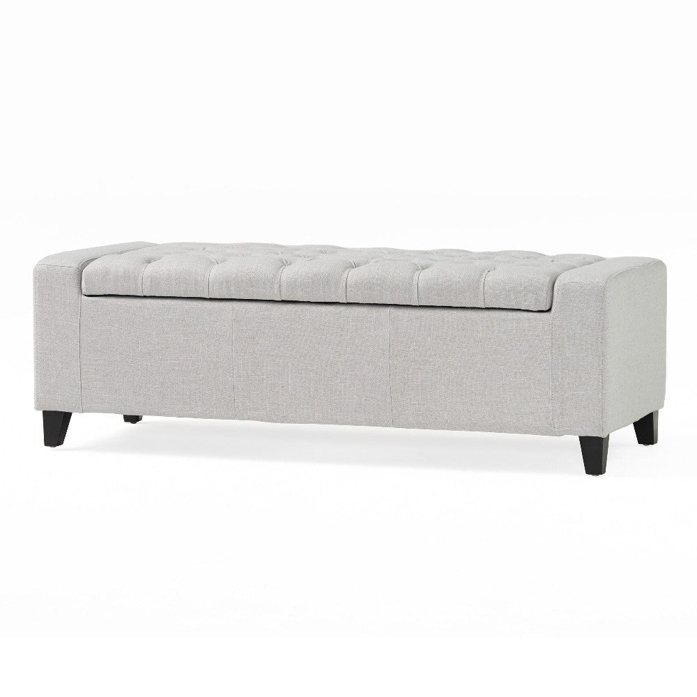 Liani Storage Ottoman Bench Light Gray Fabric Tufted Top 51’’ Wood BM325019
