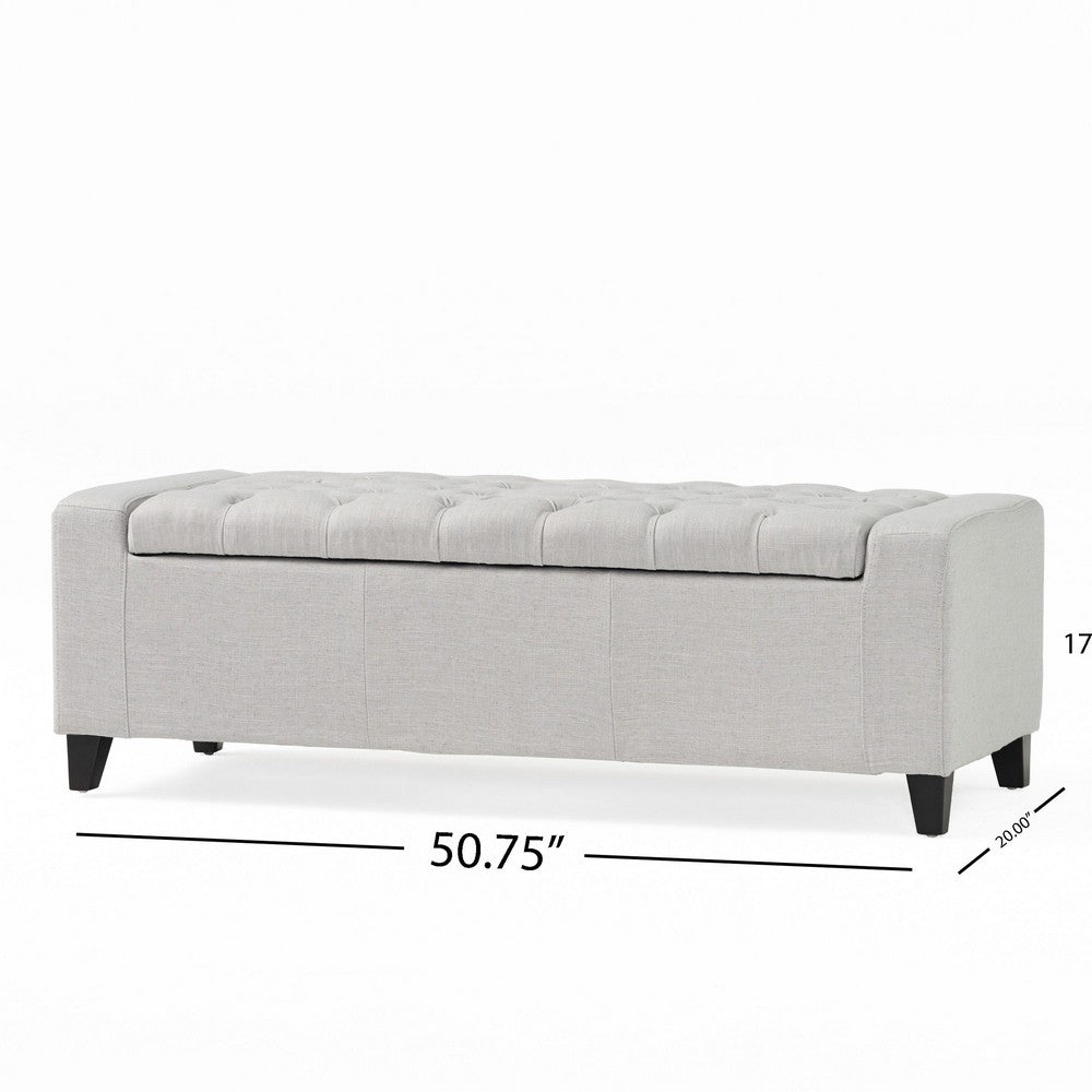 Liani Storage Ottoman Bench, Light Gray Fabric Tufted Top, 51" Wood