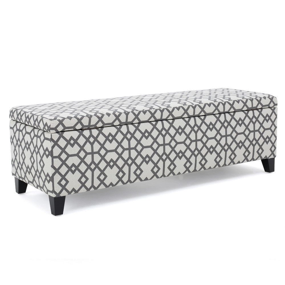 Flash Storage Ottoman Bench, Light Gray Geometric Print Fabric 51"