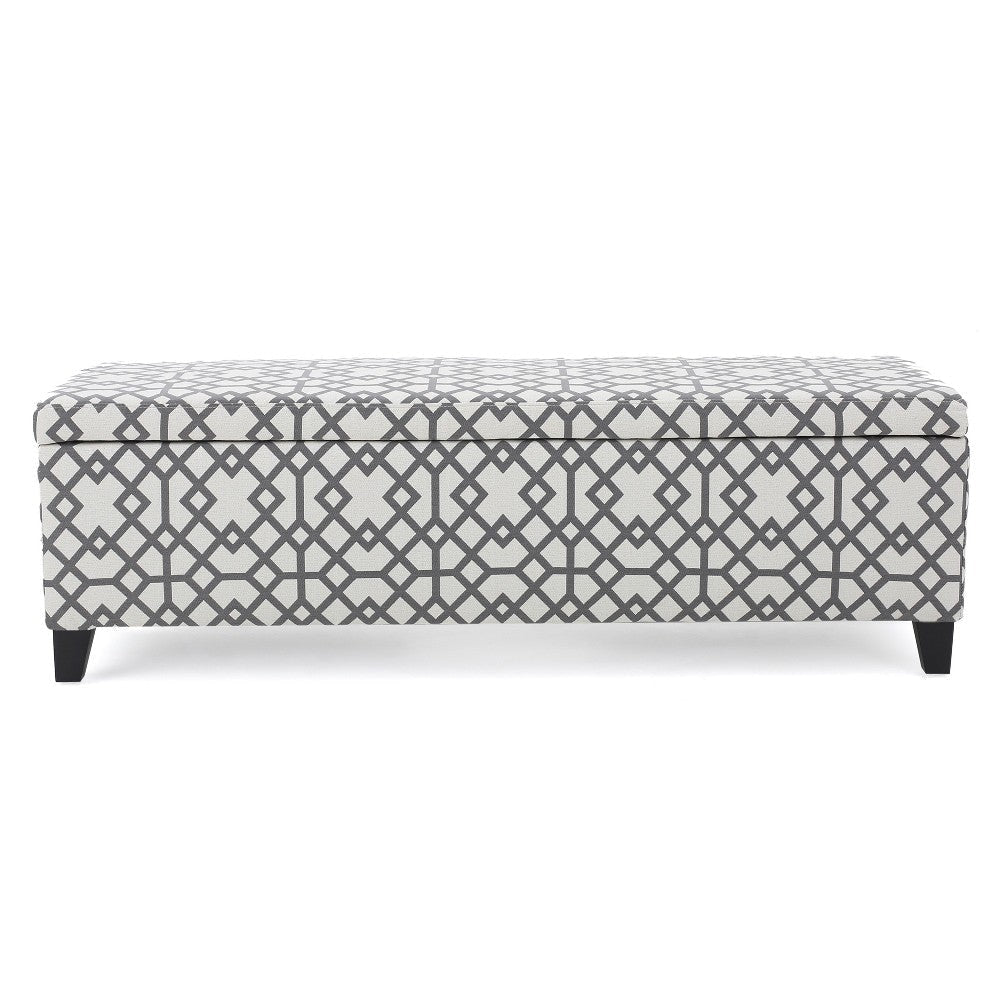 Flash Storage Ottoman Bench Light Gray Geometric Print Fabric 51’’ BM325021