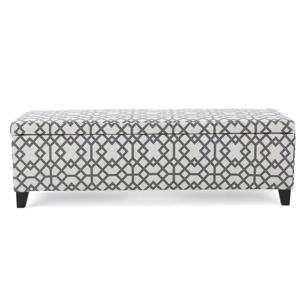 Flash Storage Ottoman Bench, Light Gray Geometric Print Fabric 51"