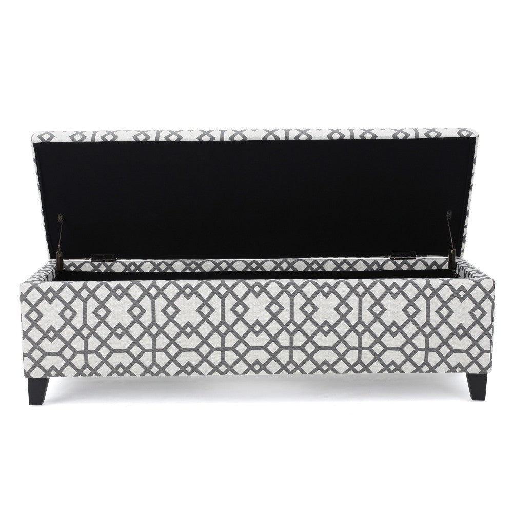 Flash Storage Ottoman Bench Light Gray Geometric Print Fabric 51’’ BM325021