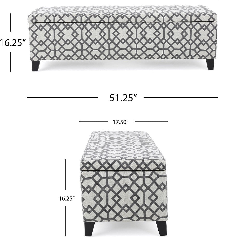 Flash Storage Ottoman Bench Light Gray Geometric Print Fabric 51’’ BM325021