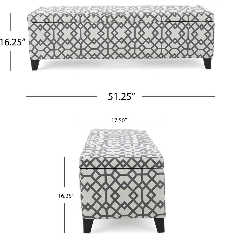 Flash Storage Ottoman Bench, Light Gray Geometric Print Fabric 51"