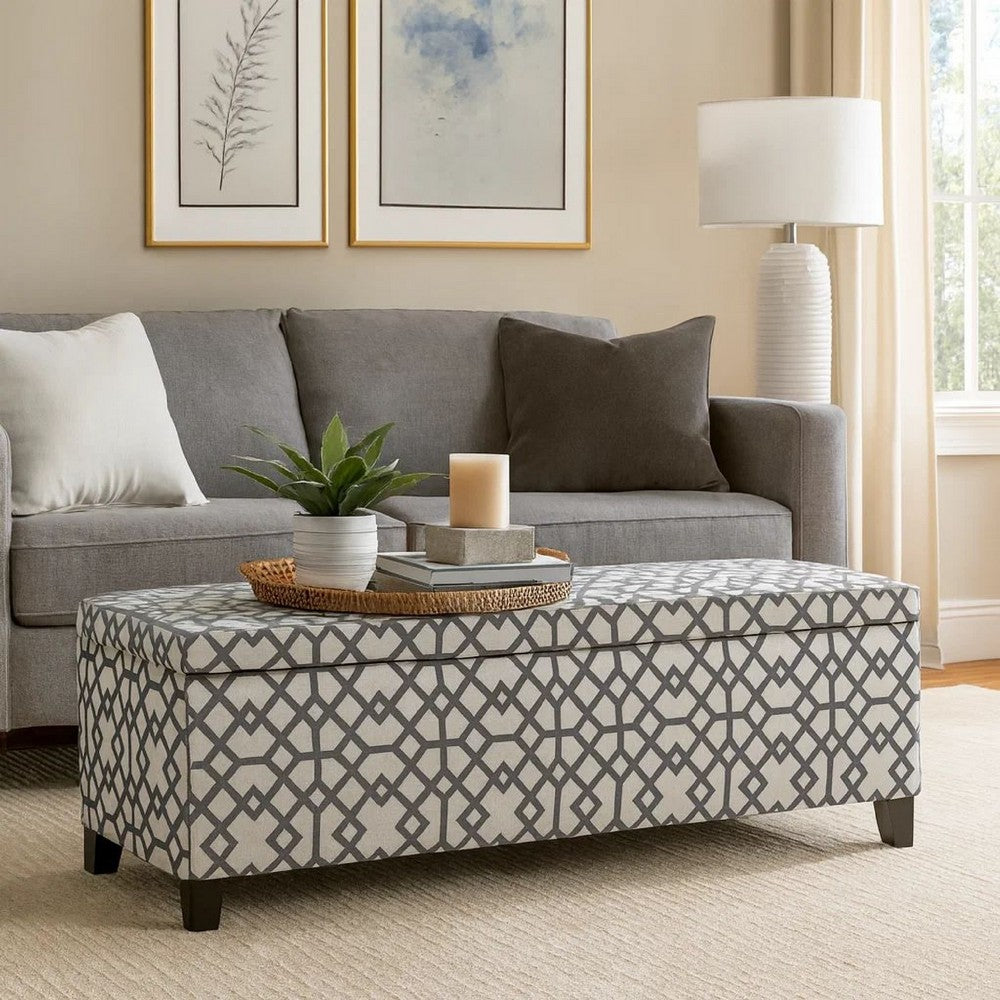Flash Storage Ottoman Bench, Light Gray Geometric Print Fabric 51"