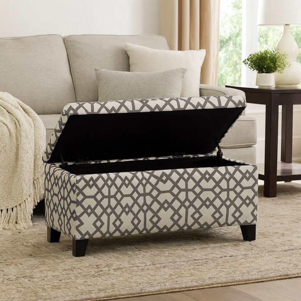 Flash Storage Ottoman Bench, Light Gray Geometric Print Fabric 51"