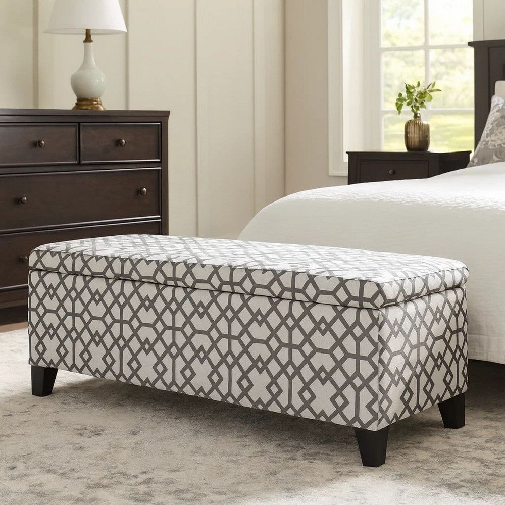 Flash Storage Ottoman Bench, Light Gray Geometric Print Fabric 51"