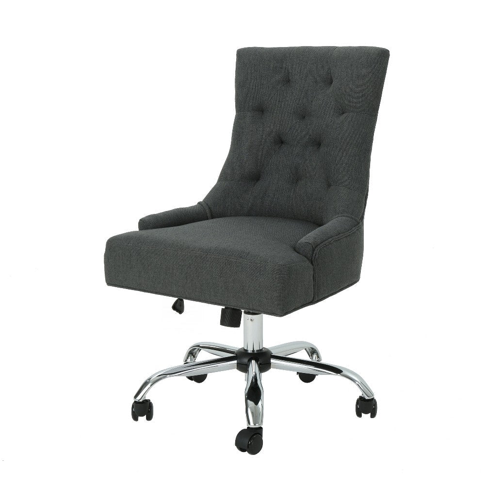 Ovi Swivel Office Chair, Dark Gray Fabric, Tufted Back, Rolling Wheels