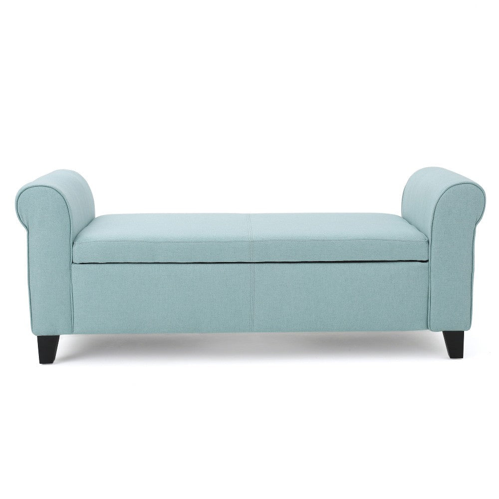 Jacob Storage Ottoman Bench Rolled Arms Blue Fabric Black 50’’ BM325023