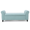 Jacob Storage Ottoman Bench, Rolled Arms, Blue Fabric, Black, 50"