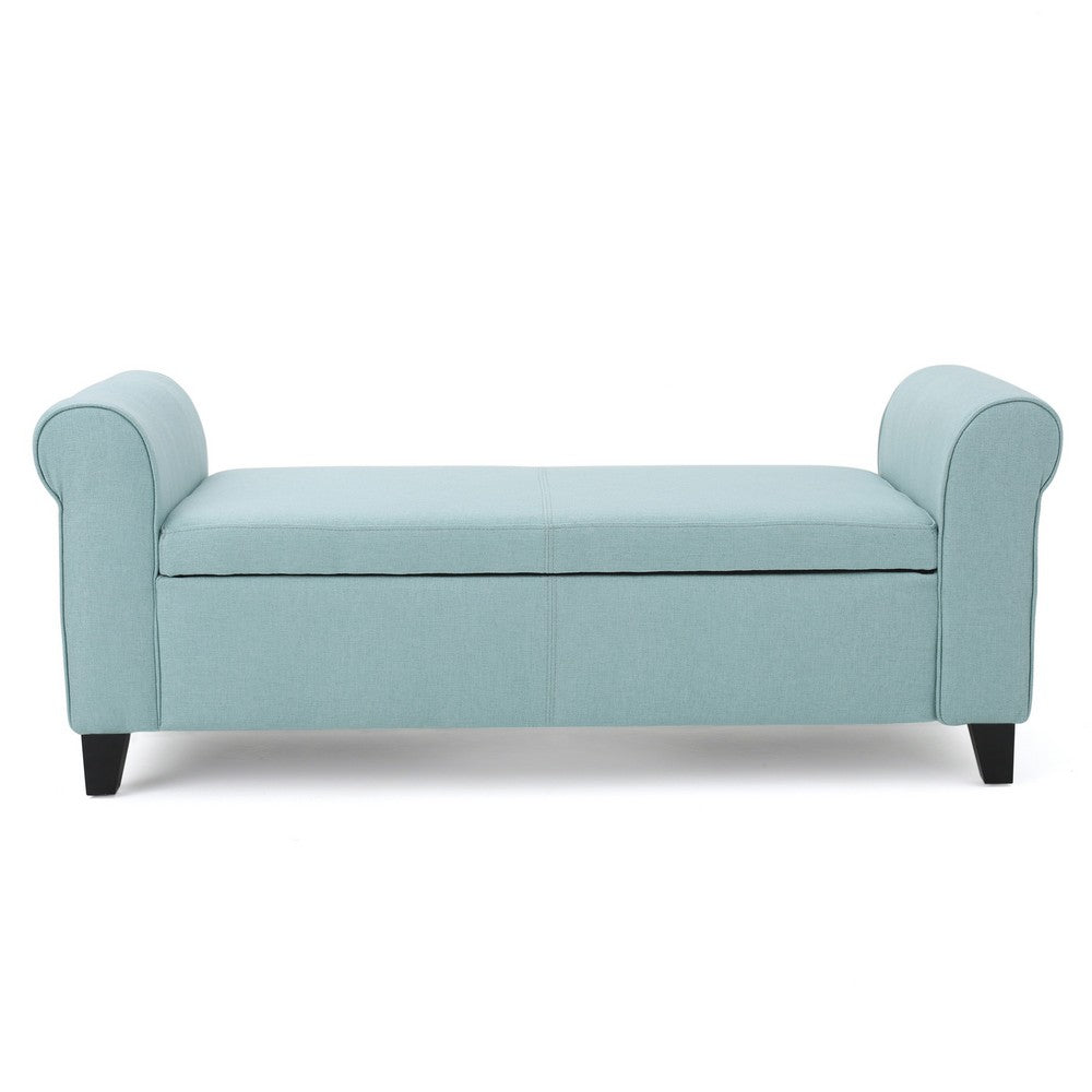 Jacob Storage Ottoman Bench, Rolled Arms, Blue Fabric, Black, 50"