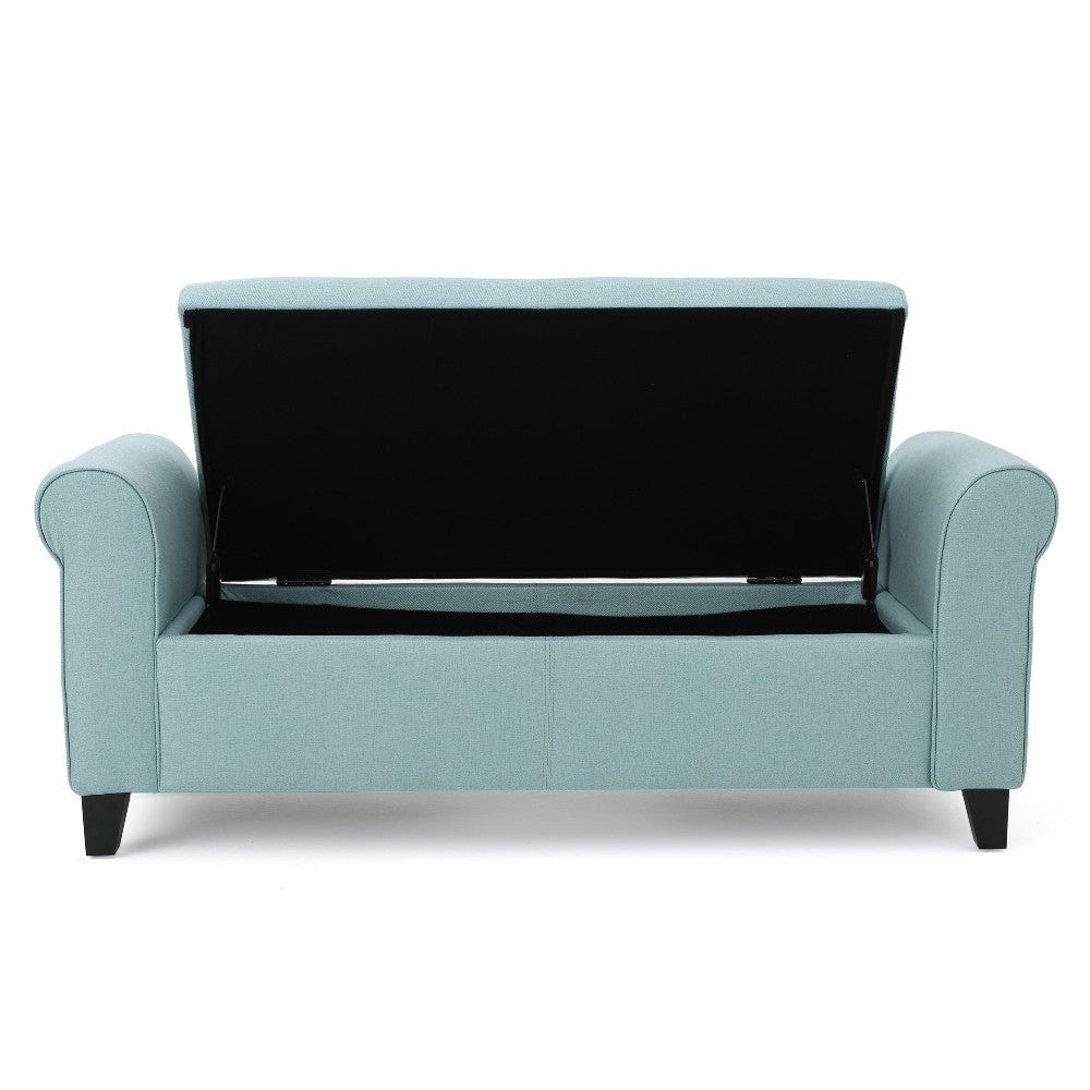 Jacob Storage Ottoman Bench Rolled Arms Blue Fabric Black 50’’ BM325023