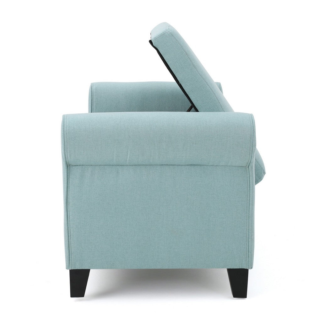 Jacob Storage Ottoman Bench, Rolled Arms, Blue Fabric, Black, 50"