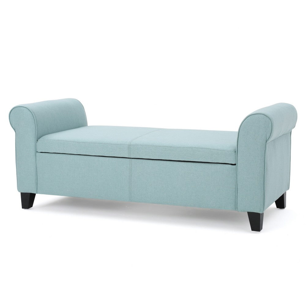 Jacob Storage Ottoman Bench, Rolled Arms, Blue Fabric, Black, 50"