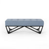 Liba Ottoman Bench, Button Tufted Light Blue Fabric, 47" Black Frame