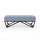 Liba Ottoman Bench, Button Tufted Light Blue Fabric, 47" Black Frame