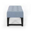 Liba Ottoman Bench, Button Tufted Light Blue Fabric, 47" Black Frame