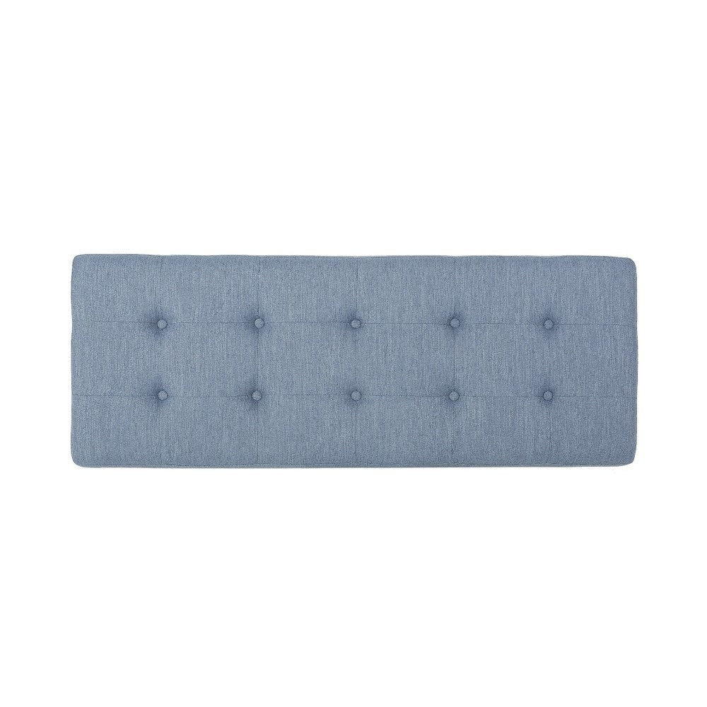 Liba Ottoman Bench Button Tufted Light Blue Fabric 47’’ Black Frame BM325025