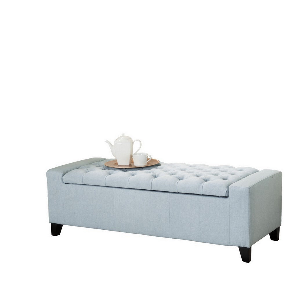 Liani Storage Ottoman Bench, Light Blue Fabric, Tufted Top, 51" Wood