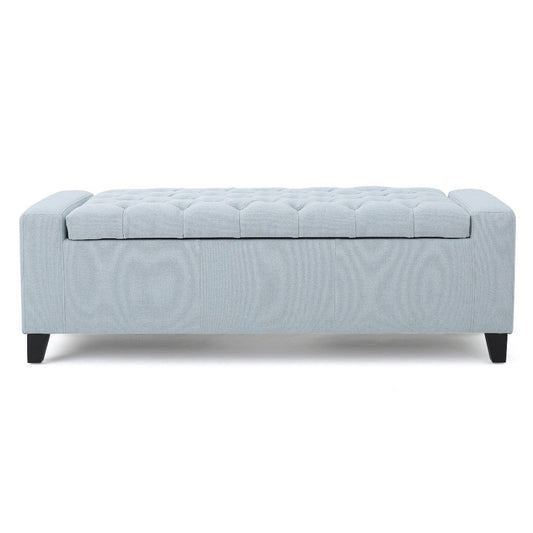Liani Storage Ottoman Bench, Light Blue Fabric, Tufted Top, 51" Wood