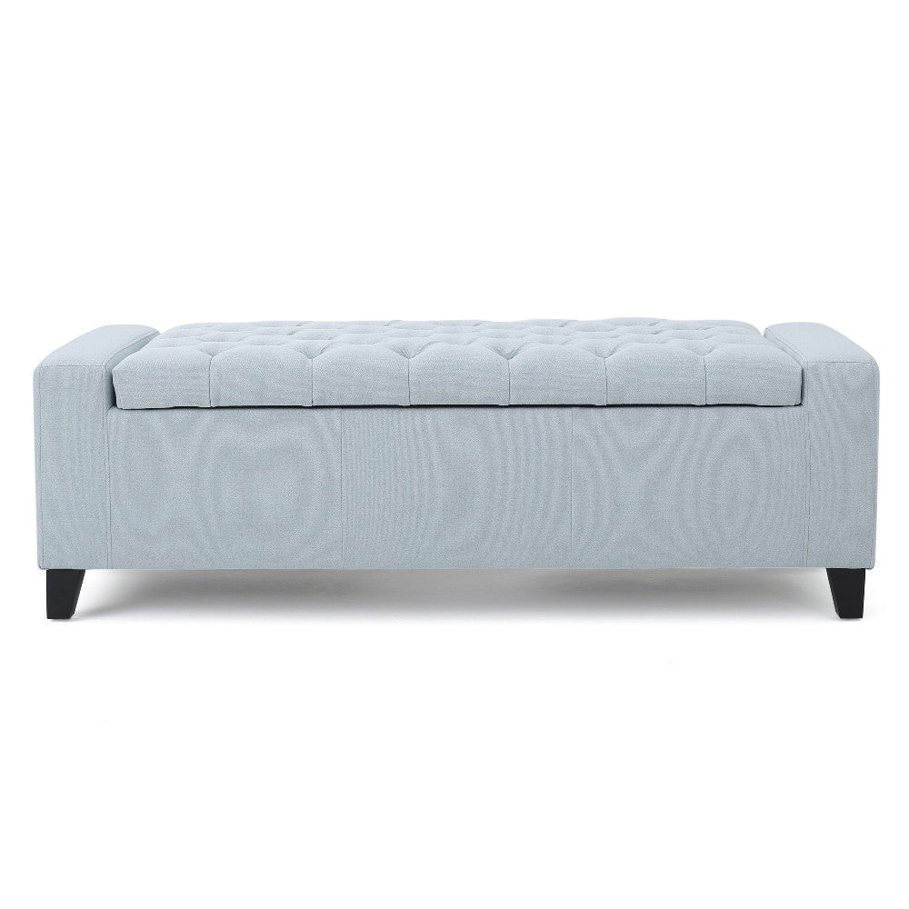 Liani Storage Ottoman Bench, Light Blue Fabric, Tufted Top, 51" Wood
