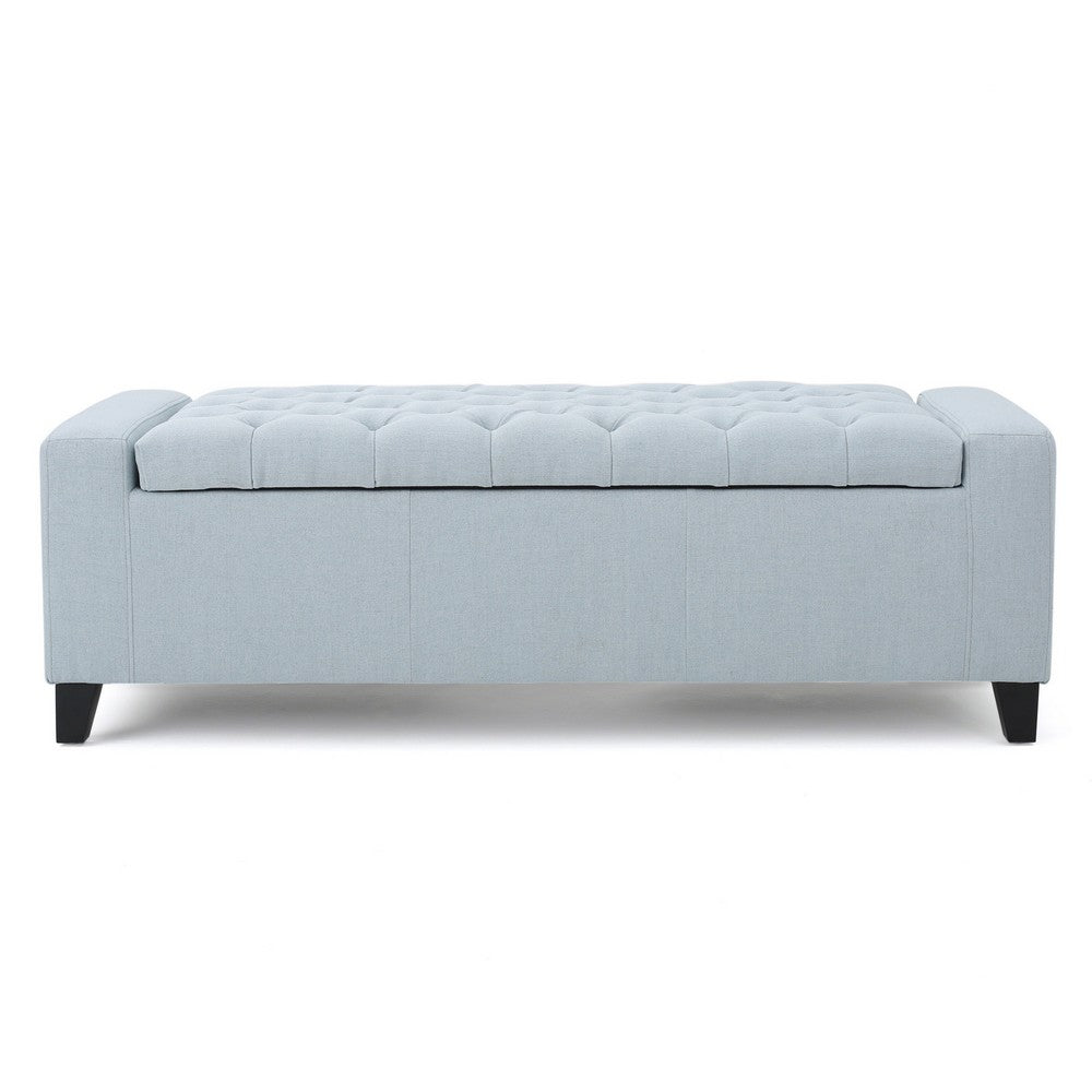Liani Storage Ottoman Bench, Light Blue Fabric, Tufted Top, 51" Wood