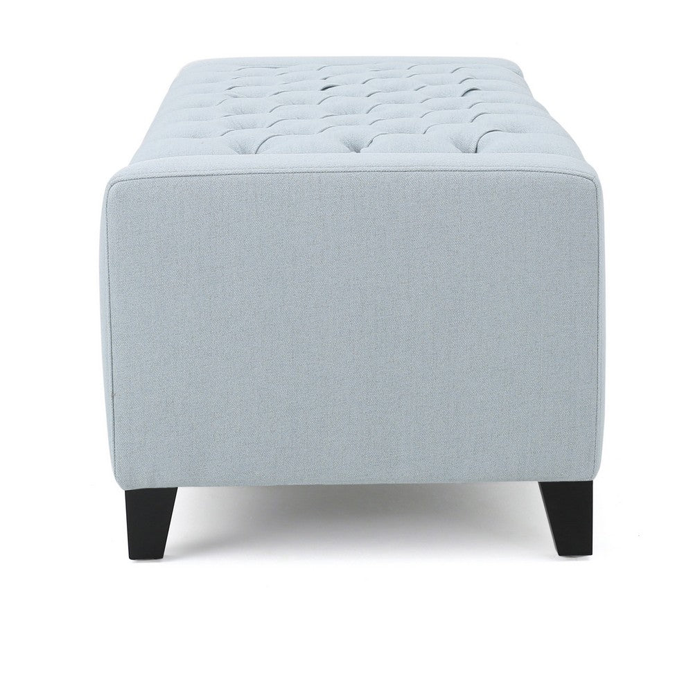 Liani Storage Ottoman Bench, Light Blue Fabric, Tufted Top, 51" Wood