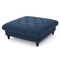 Capri Ottoman, Tufted Navy Blue Fabric, 41" Birch Wood Square Shape