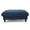 Capri Ottoman, Tufted Navy Blue Fabric, 41" Birch Wood Square Shape
