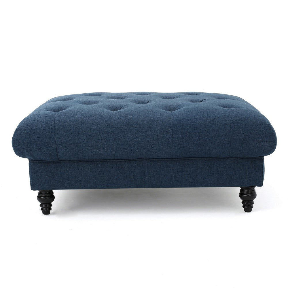 Capri Ottoman, Tufted Navy Blue Fabric, 41" Birch Wood Square Shape