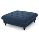 Capri Ottoman, Tufted Navy Blue Fabric, 41" Birch Wood Square Shape