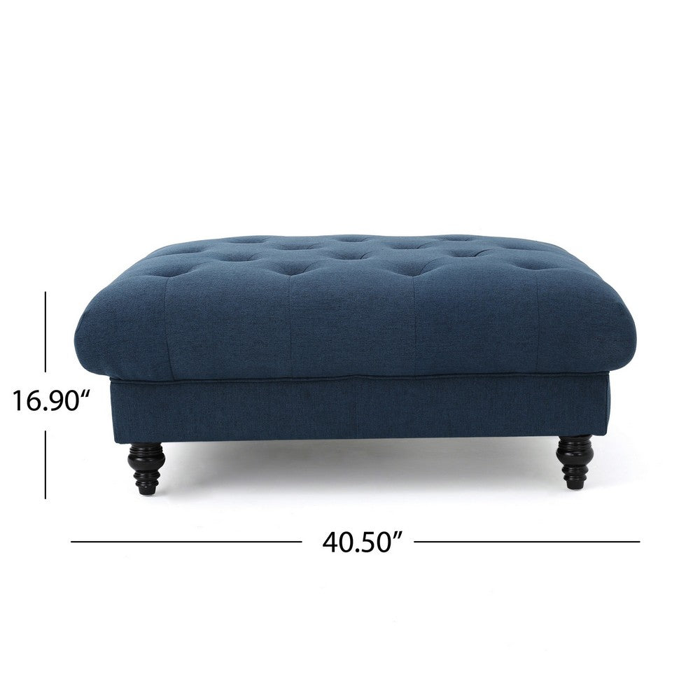 Capri Ottoman, Tufted Navy Blue Fabric, 41" Birch Wood Square Shape