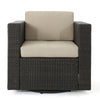 Perie Outdoor Swivel Accent Chair Beige Fabric and Dark Brown Rattan BM325028