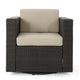 Perie Outdoor Swivel Accent Chair Beige Fabric and Dark Brown Rattan BM325028
