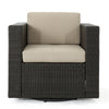 Perie Outdoor Swivel Accent Chair, Beige Fabric and Dark Brown Rattan