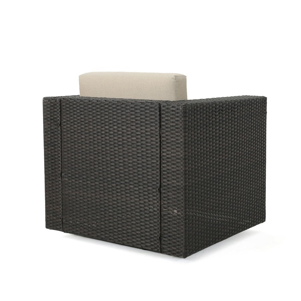 Perie Outdoor Swivel Accent Chair Beige Fabric and Dark Brown Rattan BM325028