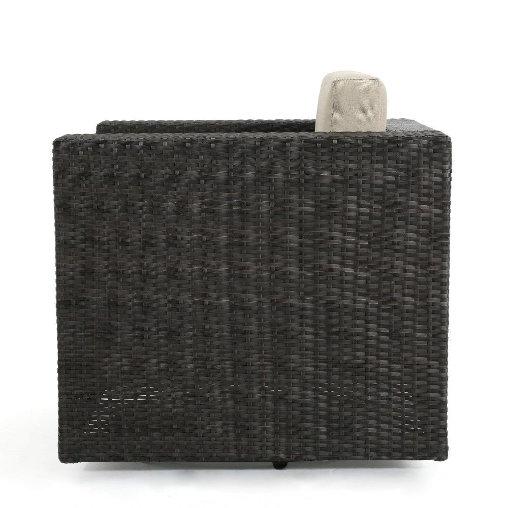 Perie Outdoor Swivel Accent Chair Beige Fabric and Dark Brown Rattan BM325028