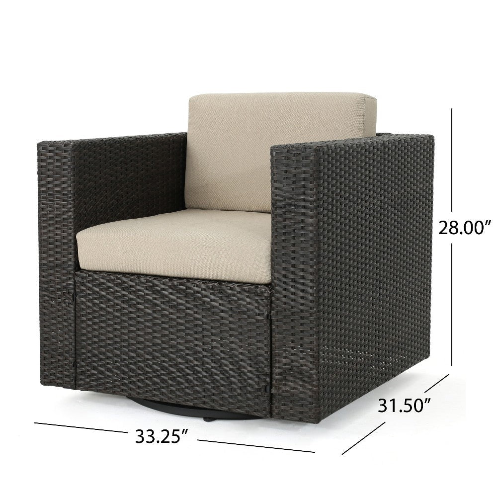 Perie Outdoor Swivel Accent Chair Beige Fabric and Dark Brown Rattan BM325028