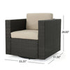 Perie Outdoor Swivel Accent Chair, Beige Fabric and Dark Brown Rattan