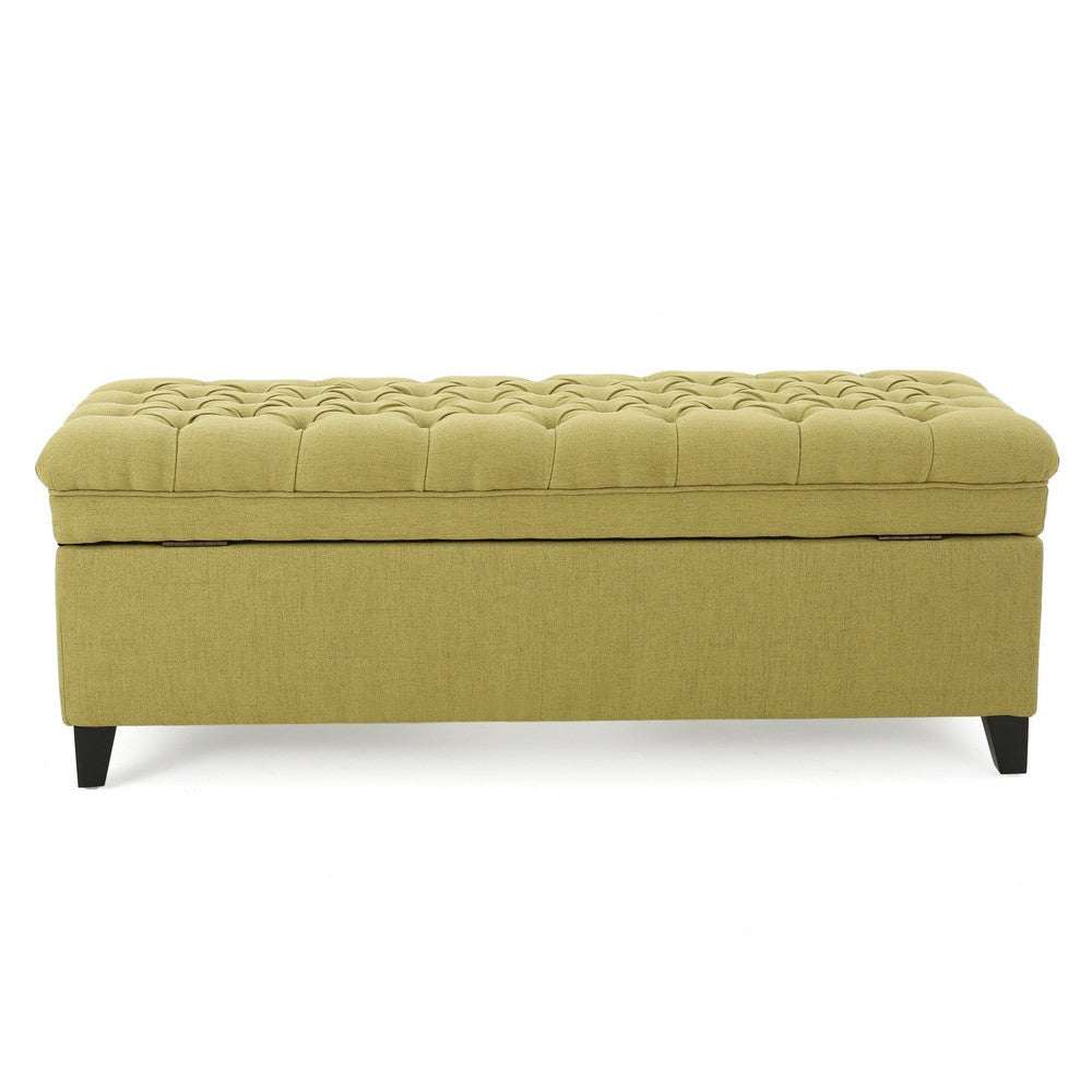 Rhya Storage Ottoman Bench Soft Green Fabric Black Wood 50 Inch